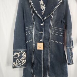Zenim Dark Blue Denim Jacket with Cream Detailing